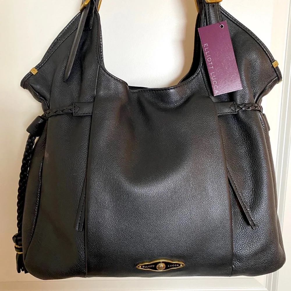 NWT Elliot Lucca Black Leather Satchel - Picture 2 of 12